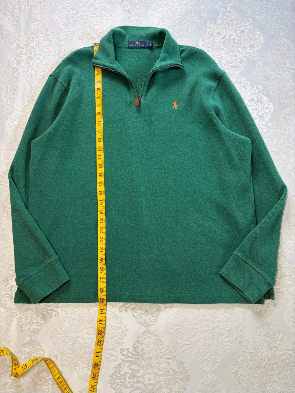 Polo Ralph Lauren Estate Quarter Zip Pullover Sweater Green Orange Pony Size XL